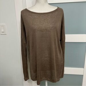 Vince 100% Linen Boatneck Top Long Sleeves SZ Small Taupe Oversized Designer GUC